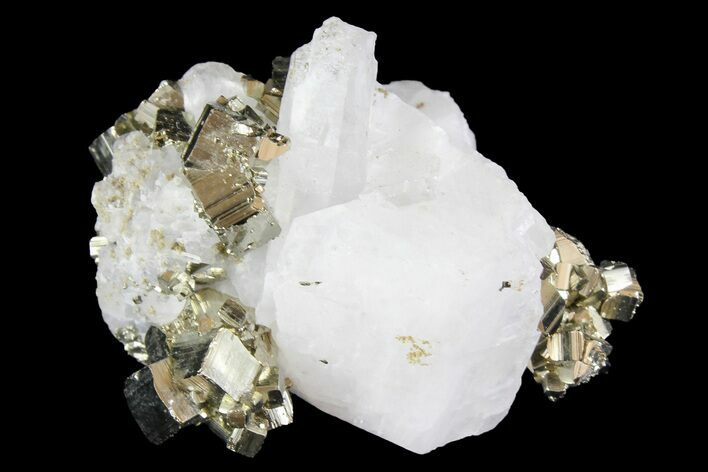 Cubic Pyrite Crystal Cluster with Quartz & Calcite - Peru #167688